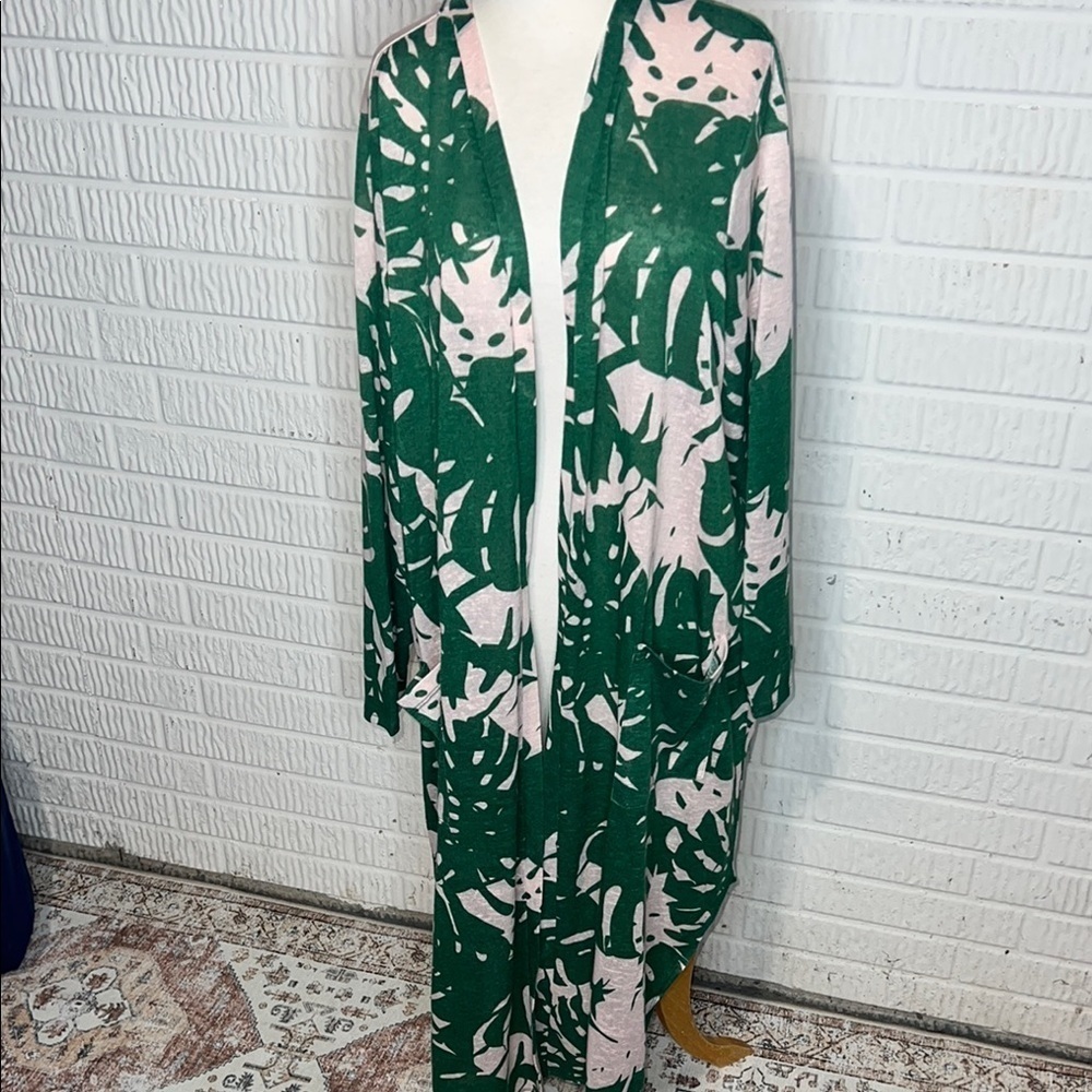 G By Giuliana Pink Leaf Print Cardigan